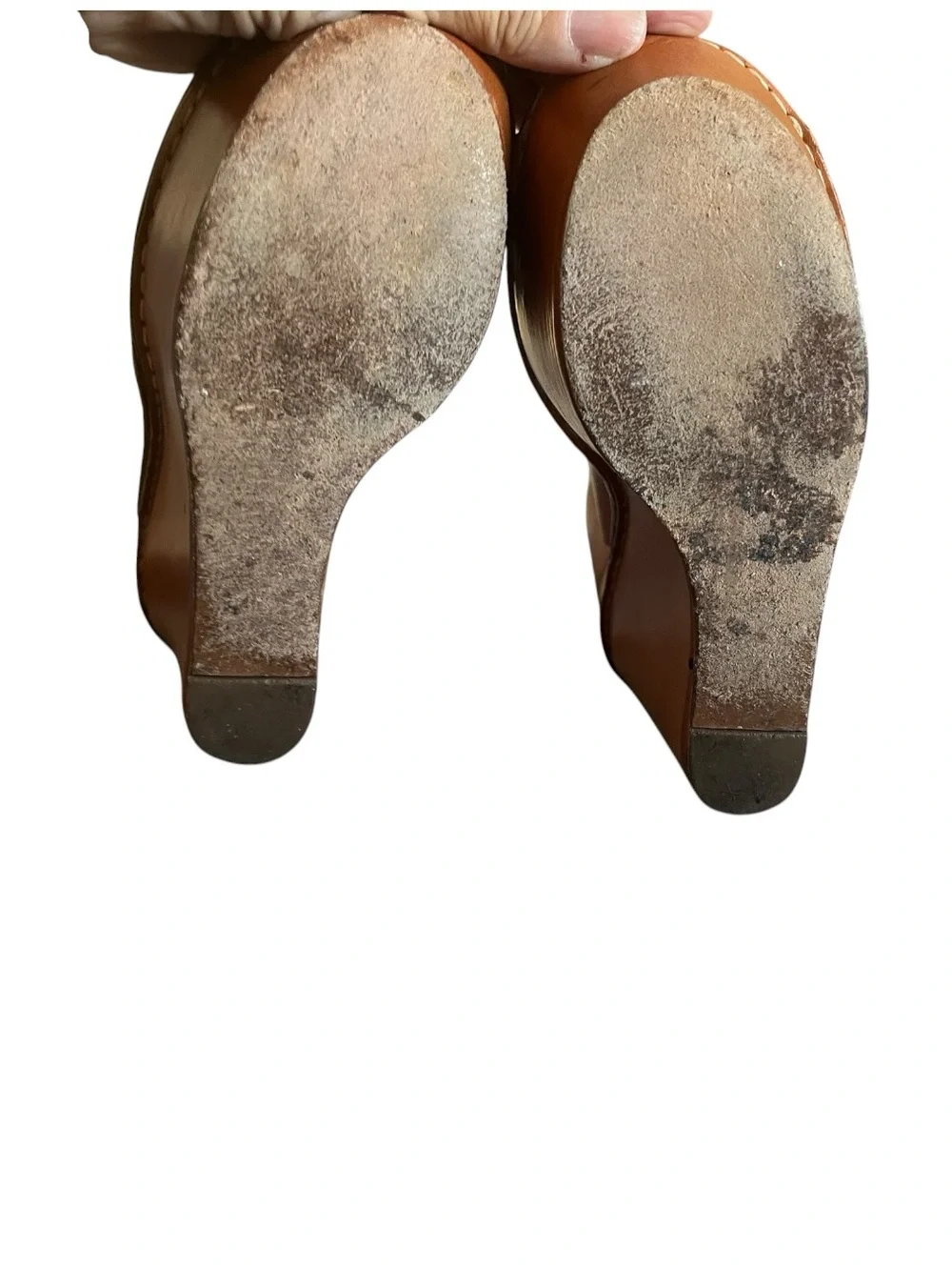 Chloe Tan Leather Platform Wedge Sandals 6.5